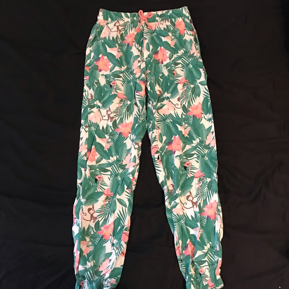 Girls H&M harem pants tropical flamingo print 9-10
